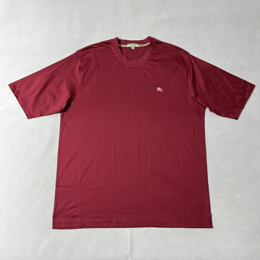 Vintage Burberry London T Shirt Men Burgundy Cotton Embroidered Logo